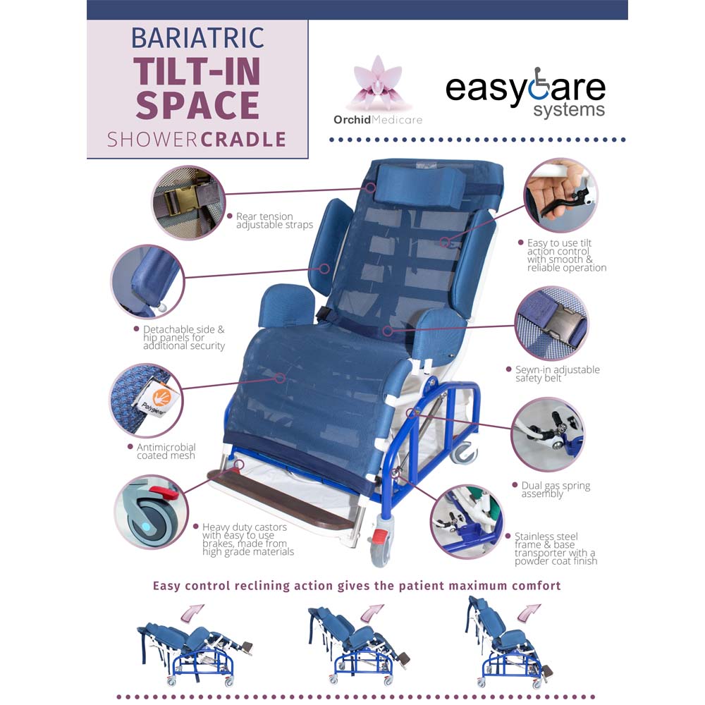 Orchid Medicare Bariatric Tilt In Space Shower Chair Cradle Safe and Comfortable Bathing Assistance Order Online Easy Care Systems