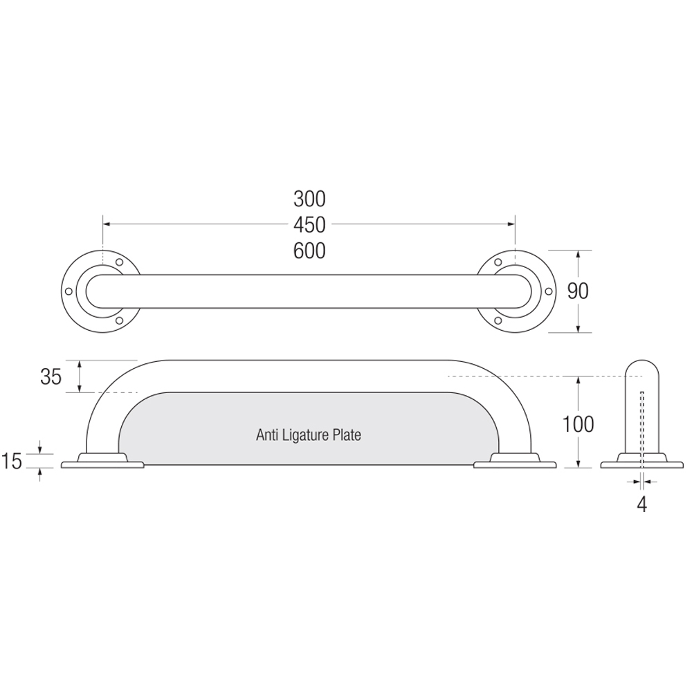 Bathex Anti-Ligature 35mm Grab Rail | Secure & Durable Safety Rail | Elegant Bathroom Accessories | Buy Now | Near Me | Easy care Systems