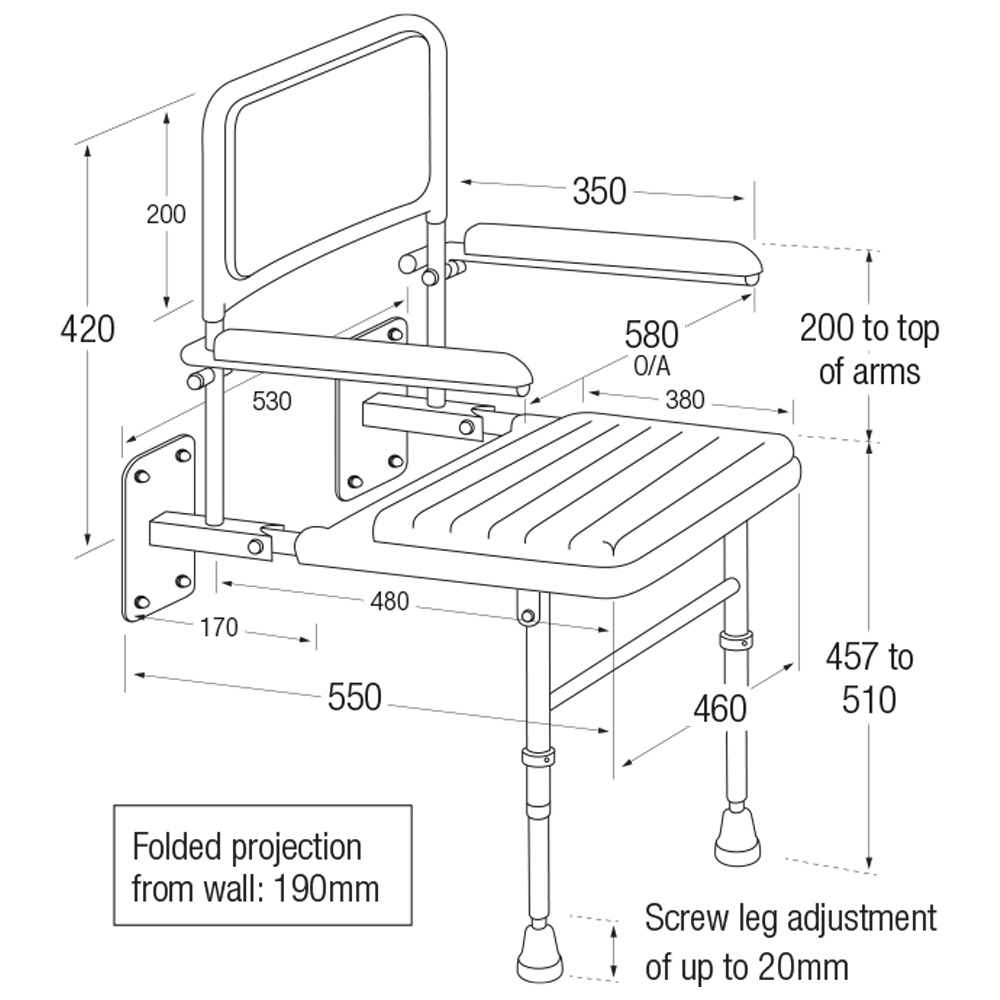 Bathex Padded Shower Seat with Arms and Backrest | Stainless Steel | Bathroom Wetroom CareHome | Buy Order Now | UK | Easy Care Systems