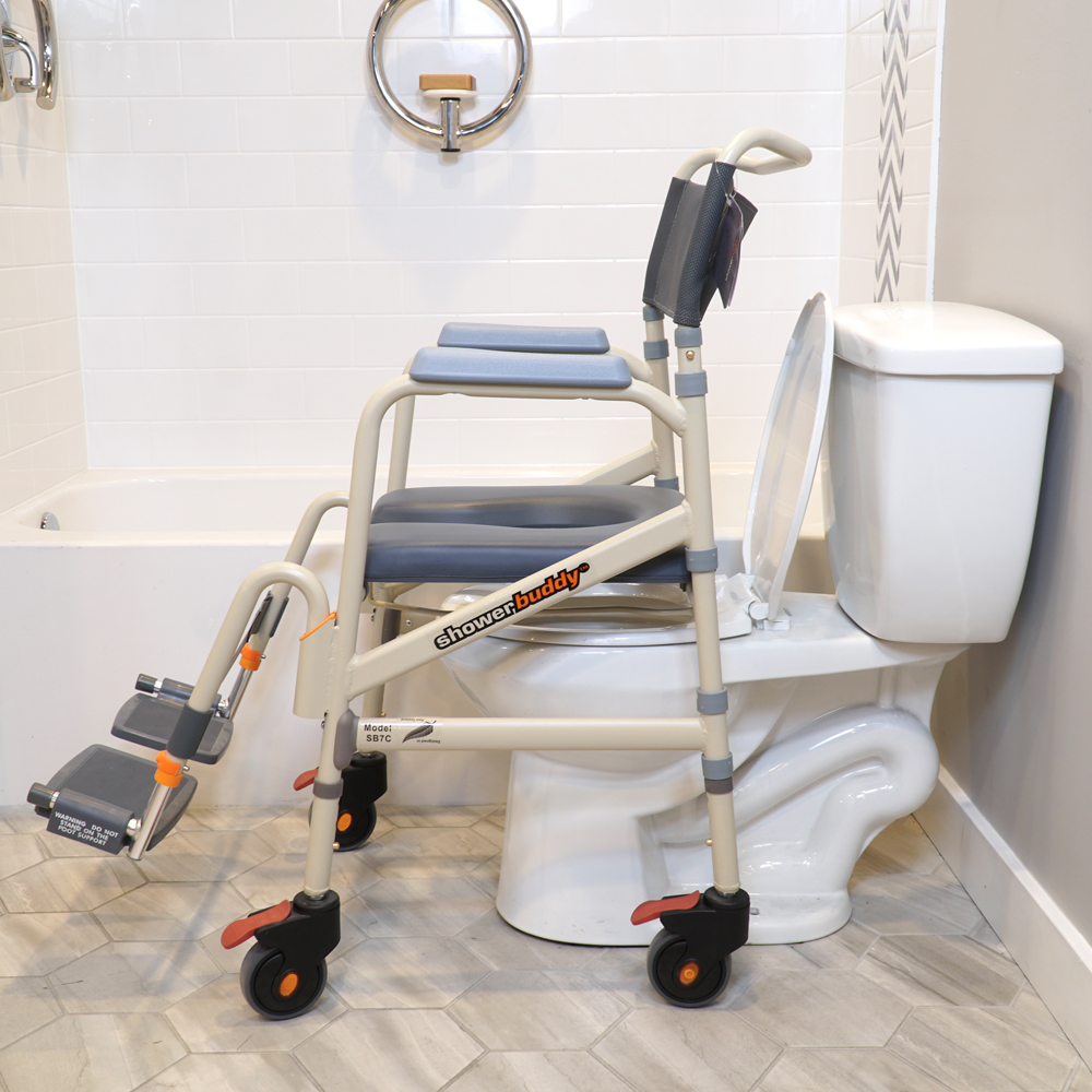 Folding shower commode chair for travel | Lightweight portable shower chair with wheels | Best travel shower commode chair Near Me UK Buy Now