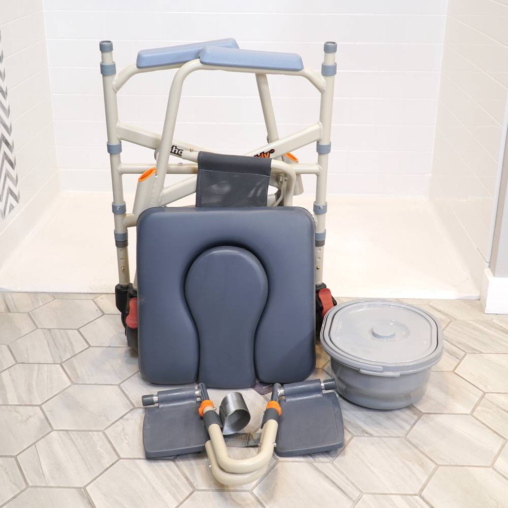 Folding shower commode chair for travel | Lightweight portable shower chair with wheels | Best travel shower commode chair Near Me UK Buy Now