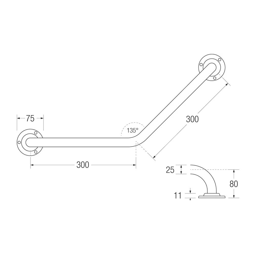 Bathex | 135 Cranked Shower Grab Rail | 35mm | Disabled Elderly Bathroom Showering | Buy Now | Order Online UK | Near Me | Easy Care Systems