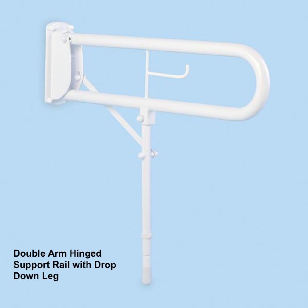 Bathex | Double Arm Hinged Suport Rail/Bar/Handle With Drop Down Leg | Disabled Elderly Bathroom Wetroom Showering | Buy Now | Order Online UK | Near Me | Easy Care Systems