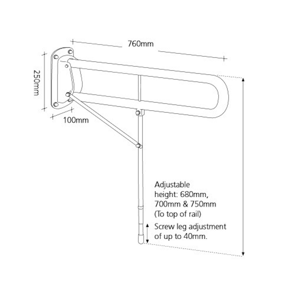 Bathex | Double Arm Hinged Suport Rail/Bar/Handle With Drop Down Leg | Disabled Elderly Bathroom Wetroom Showering | Buy Now | Order Online UK | Near Me | Easy Care Systems