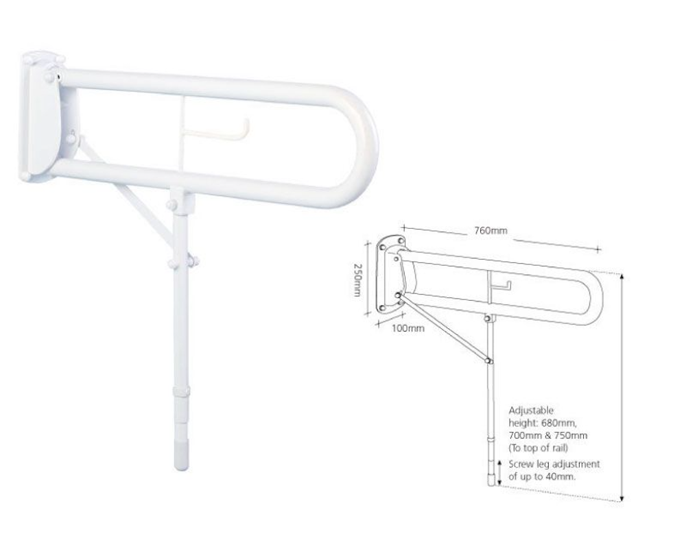 Bathex | Double Arm Hinged Suport Rail/Bar/Handle With Drop Down Leg | Disabled Elderly Bathroom Wetroom Showering | Buy Now | Order Online UK | Near Me | Easy Care Systems