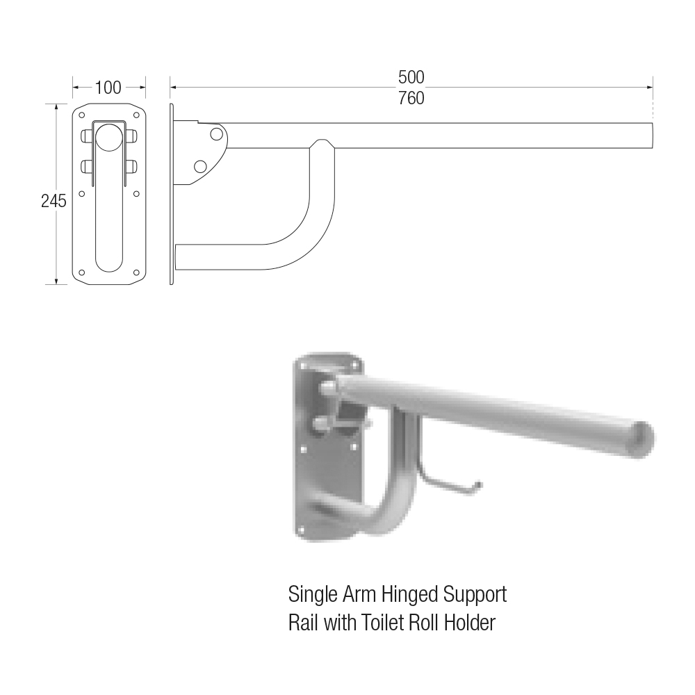 Bathex | Single Arm Hinged Support Rail/Bar/Handle | Elderly Disabled | Bathroom Wetroom | Buy Now | Order Online | Near Me UK | Easy Care Systems