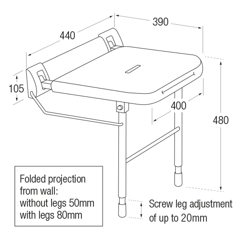 Bathex Wall-Mounted Shower Seat with Drop-Down Legs | Bathroom Wetroom Carehome Accessories | Buy Now | Easy Care Systems