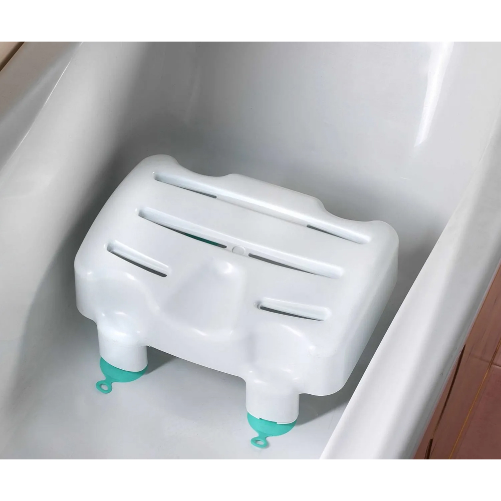 Place the bath seat in the bath before filling with water, pressing down firmly to secure the sucker feet. To remove it from the bath, lift the suction release tabs on each of the sucker feet. It is easily maintained with a non-abrasive cleaner suitable for use with plastic baths.