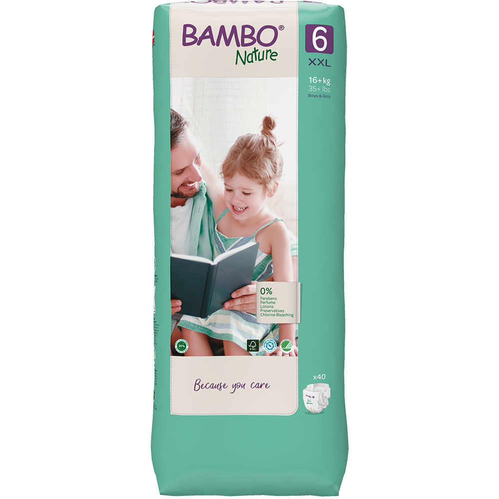 Abena Bambo Nature Nappy Size 6 XL Plus 16-30kg Tall bag