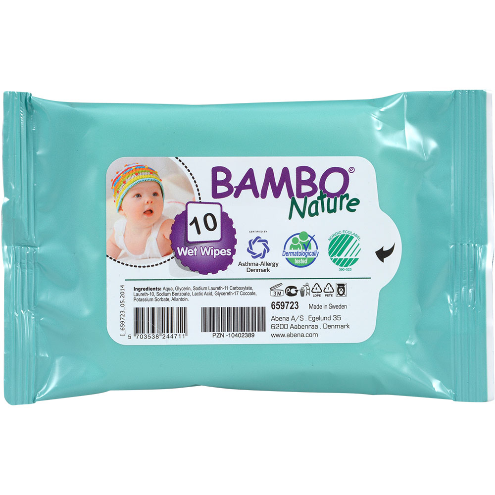 Abena Bambo Nature Wet Wipe Travel Pack-Case of 24 Packs (240 Pieces)