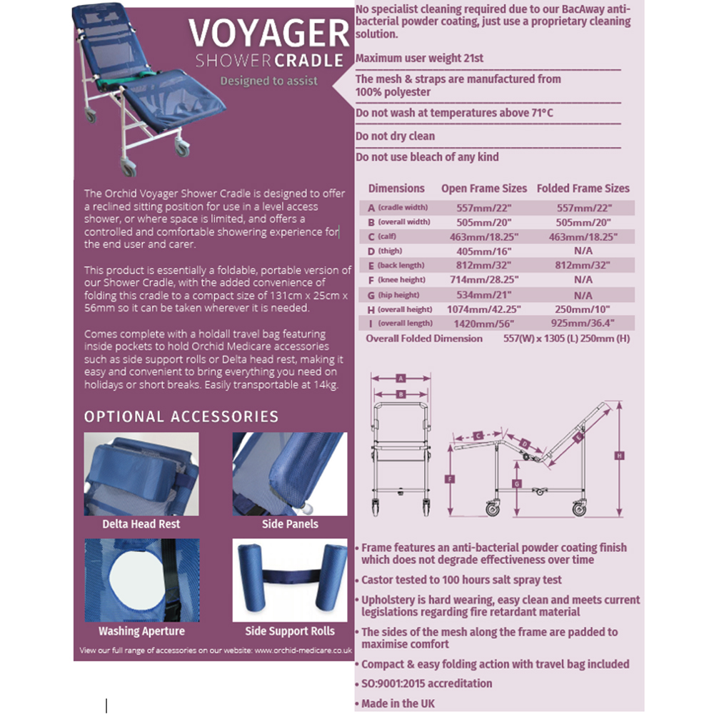 ORMSC01 Orchid Medicare | Voyager Travel Shower Cradle | Best Product | Disabled & Elderly | Showering Toileting Aid | UK made | Buy Order Online | Easy Care Systems